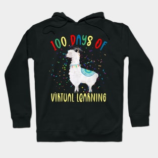 100th Day Of School Llama 100 Days 2021 Virtual Learning Hoodie